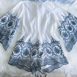 English Factory romper navy & white embroidered